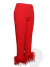 Icey Cropped Feather Pants ( Red )