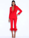 Icey Cropped Feather Pants ( Red )