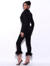 Icey Cropped Feather Pants ( Black )